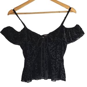 Killstar Black and velvet lace up fluttersleeve top